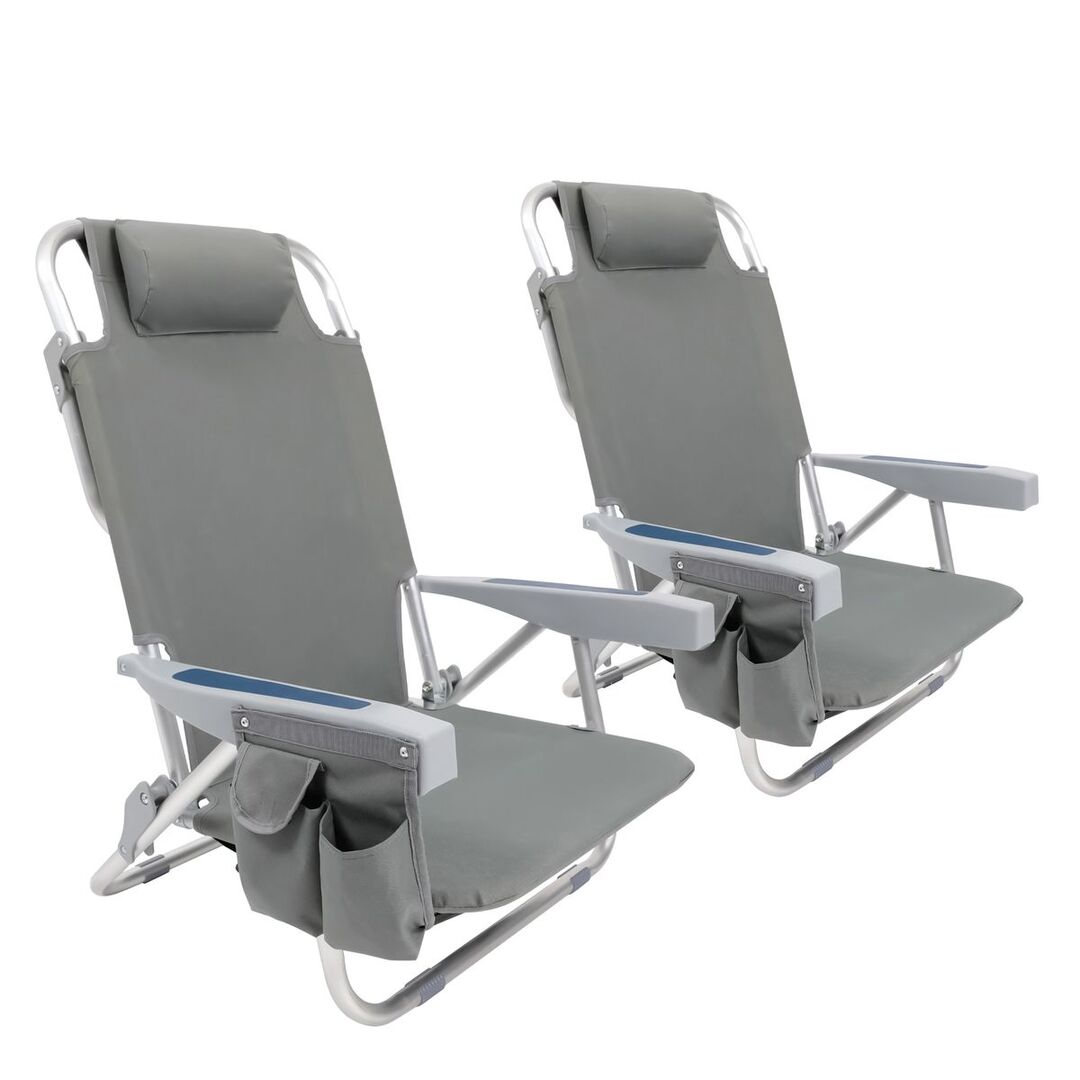 Beach chair foldable 2 pcs grey